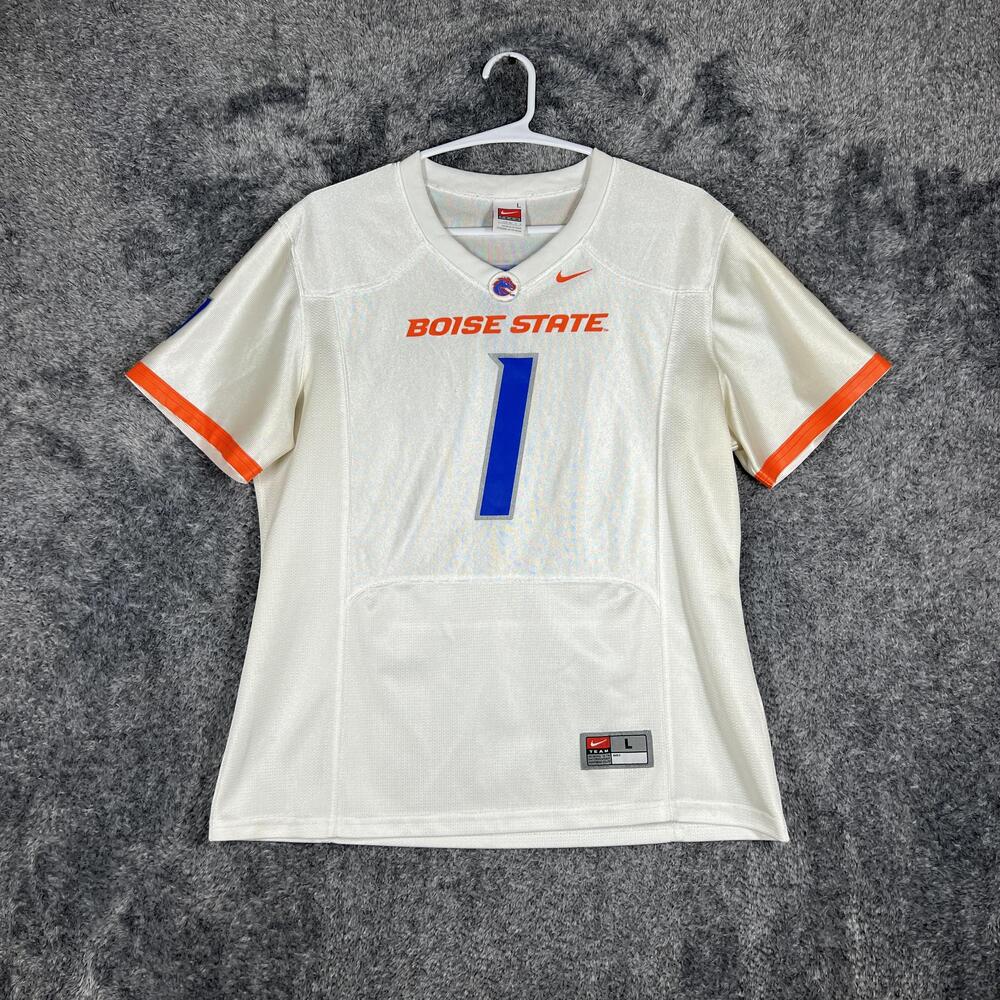 Boise State Jersey Boys L 14/16 White Football V-Neck 100% Polyester Nike